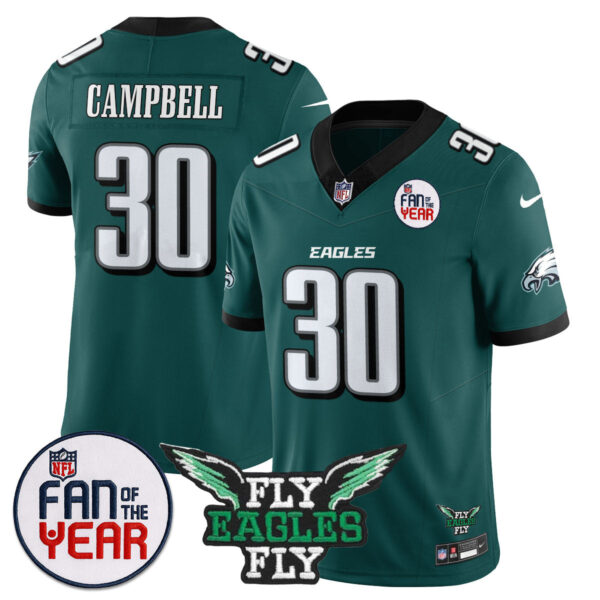 Philadelphia Eagles Fan Of The Year Jersey – All Stitched – Green – Jihaad Campbell – 30 Jersey