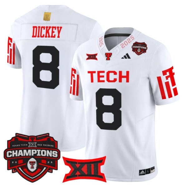 Texas Tech Red Raiders 2025 Big 12 Champions Vapor Limited Jersey – All Stitched – White – Cameron Dickey Jersey