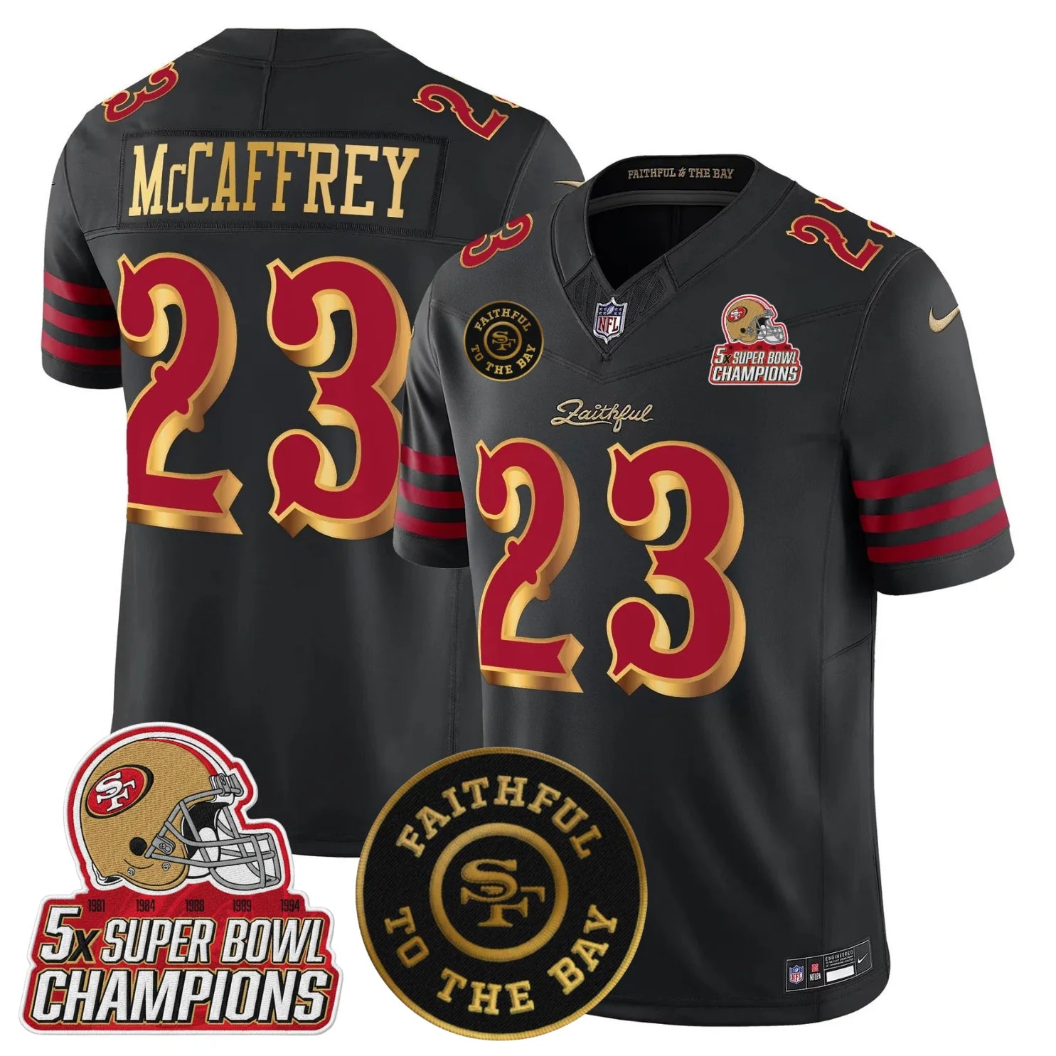 San Fransisco 49ers 2025 “Rivalries” 5x Champions & Faithful To The Bay Patch Vapor Limited Jersey – All Stitched – Black Rivalries – Christian McCaffrey Jersey