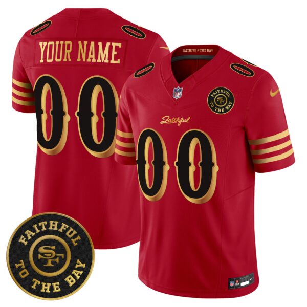 San Francisco 49ers Rivalries Vapor Limited Custom Jersey – Faithful To The Bay Patch – All Stitched – Red Gold Jersey