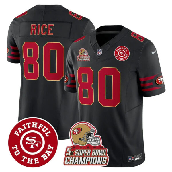 49ers Throwback 5x Champs & Faithful To The Bay Patch Vapor Limited Jersey – All Stitched – Black – Jerry Rice Jersey