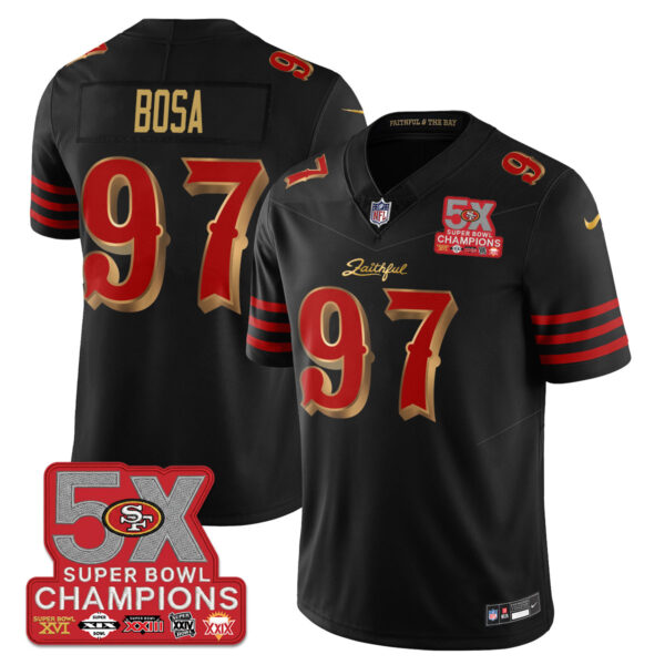 San Francisco 49ers Rivalries 5-Time Champions Patch Vapor Limited Jersey – All Stitched – Rivalries – Nick Bosa Jersey