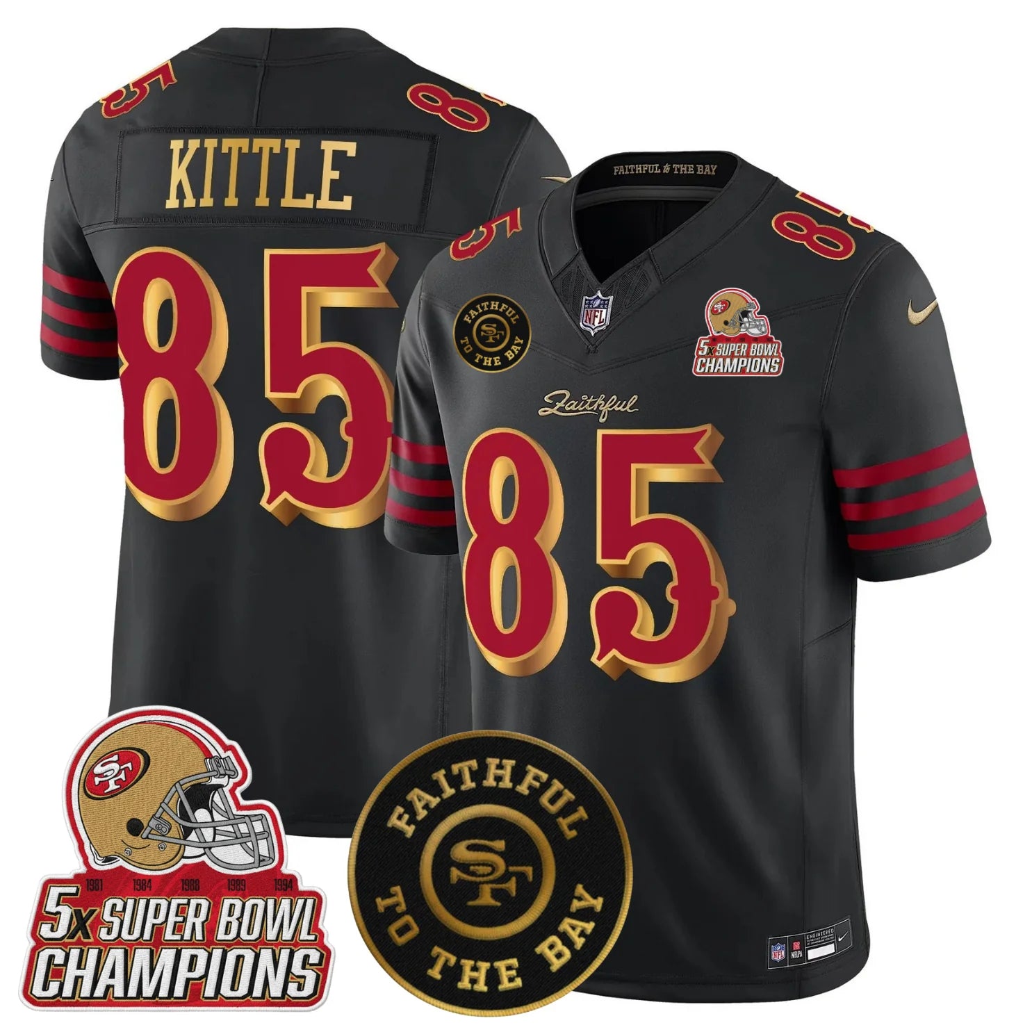San Fransisco 49ers 2025 “Rivalries” 5x Champions & Faithful To The Bay Patch Vapor Limited Jersey – All Stitched – Black Rivalries – George Kittle Jersey
