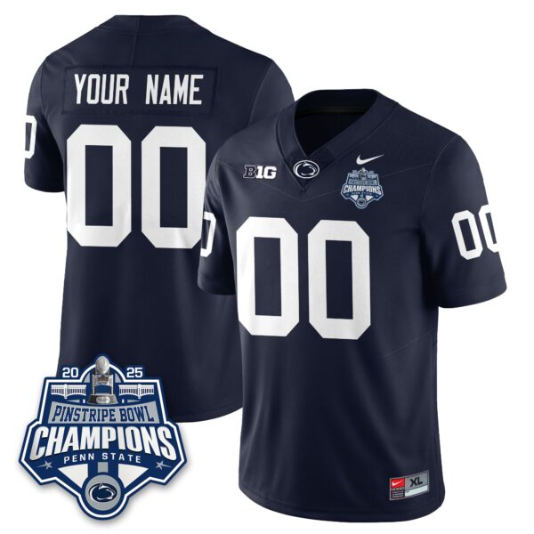 Penn State Nittany Lions Football 2025 Pinstripe Bowl Champions Custom Jersey – All Stitched – Navy Jersey