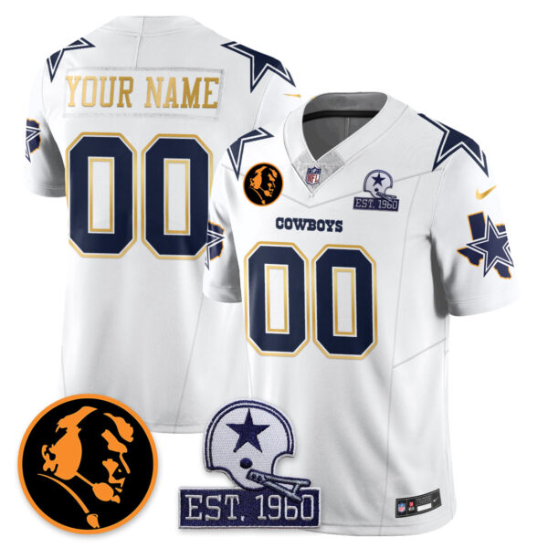 Dallas Cowboys Vapor Limited Gold Custom Jersey – John Madden Patch – All Stitched – White Jersey