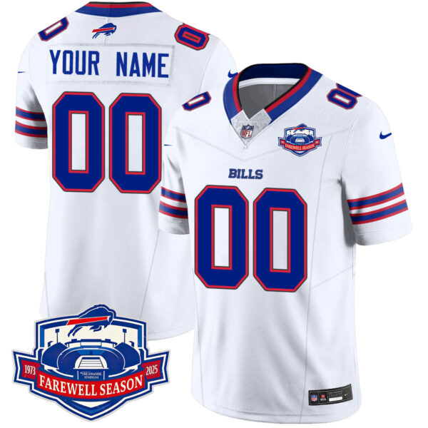 Men’s Buffalo Bills 2025 Custom Jersey All Stitched – Farewell to Highmark Stadium White Jersey