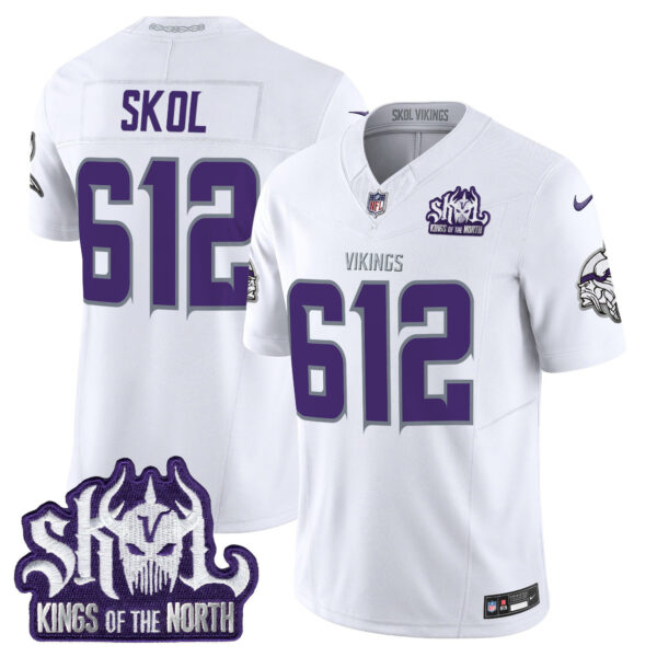 Men’s Minnesota Vikings 2025 Winter Warrior Skol Patch Vapor Limited Jersey V1 – All Stitched White Limited Skol 612 Jersey
