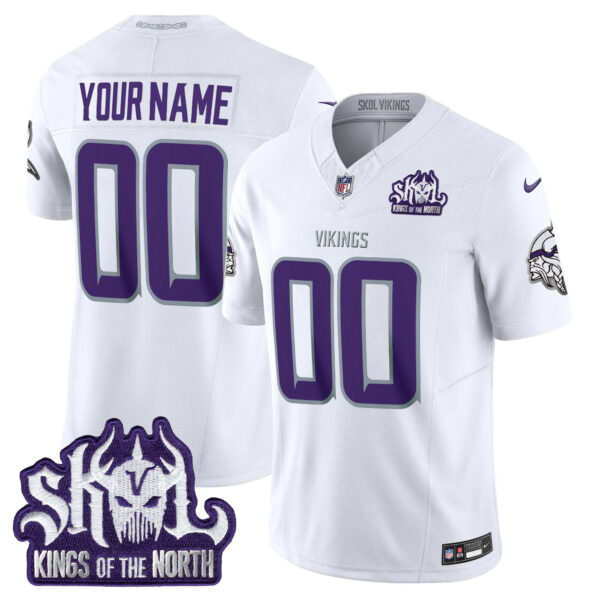 Minnesota Vikings 2025 Winter Warrior Skol Patch Vapor Limited Custom Jersey V1 – All Stitched Men White Limited Jersey