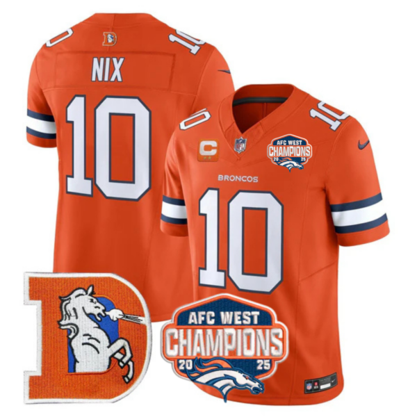 Denver Broncos AFC West Champions Patch Throwback Vapor Limited Jersey – All Stitched – Orange – Bo Nix Jersey