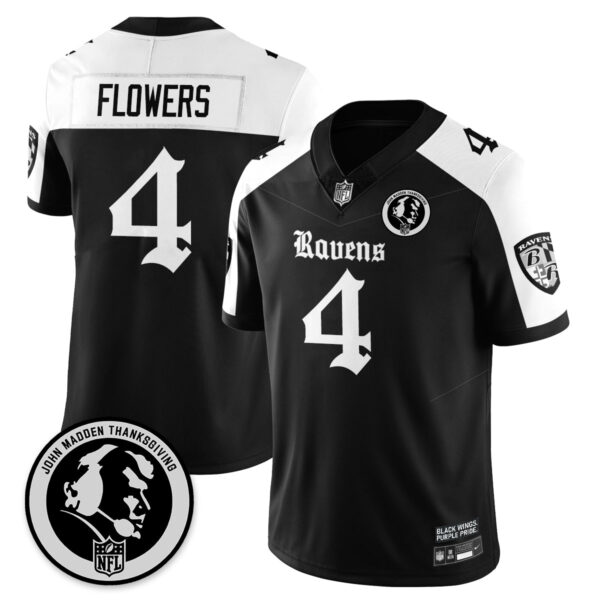Baltimore Ravens Gothic Vapor Limited Jersey – John Madden Patch – All Stitched – Alternate – Zay Flowers Jersey