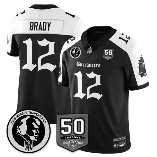 Tampa Bay Buccaneers Gothic Vapor Limited Jersey – John Madden Patch – All Stitched – Alternate – Tom Brady Jersey