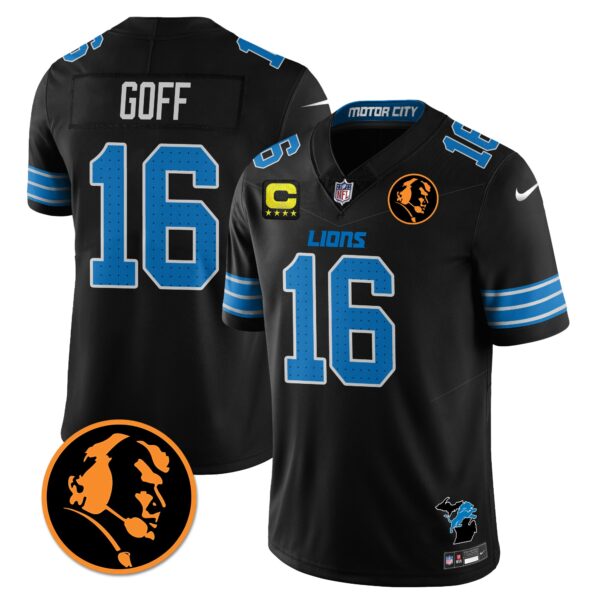 Detroit Lions Vapor Limited Jersey – John Madden Patch – All Stitched – Black – Jared Goff Jersey