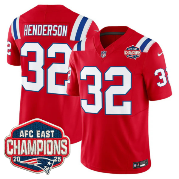 New England Patriots AFC East Champions Throwback Vapor Limited Jersey – All Stitched – Red – TreVeyon Henderson Jersey