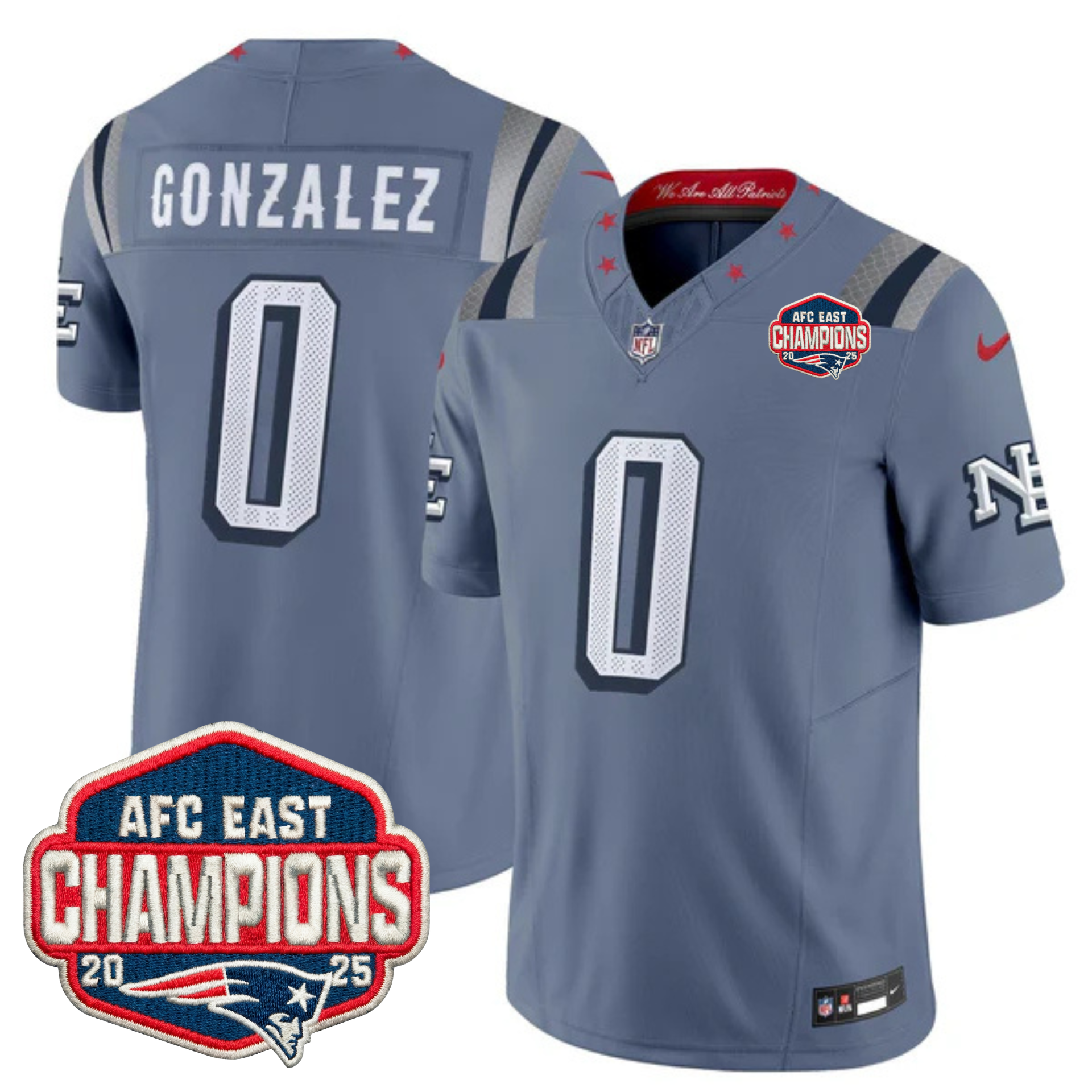 New England Patriots 2025 “Rivalries” AFC East Champions Vapor Limited Jersey – All Stitched – Nor’Easter – Christian Gonzalez Jersey