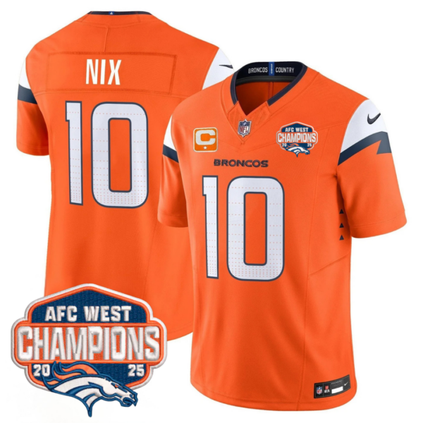 Denver Broncos AFC West Champions Patch Vapor Limited Jersey V2 – All Stitched – Orange – Bo Nix Jersey