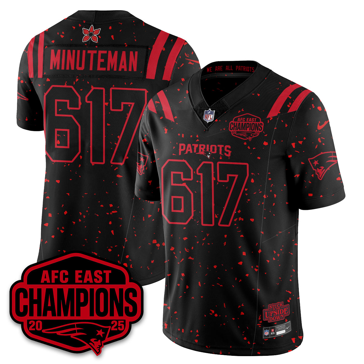 New England Patriots ‘Stranger Things’ AFC East Division Champions Vapor Limited Jersey – All Stitched – Black Limited – Minuteman Jersey