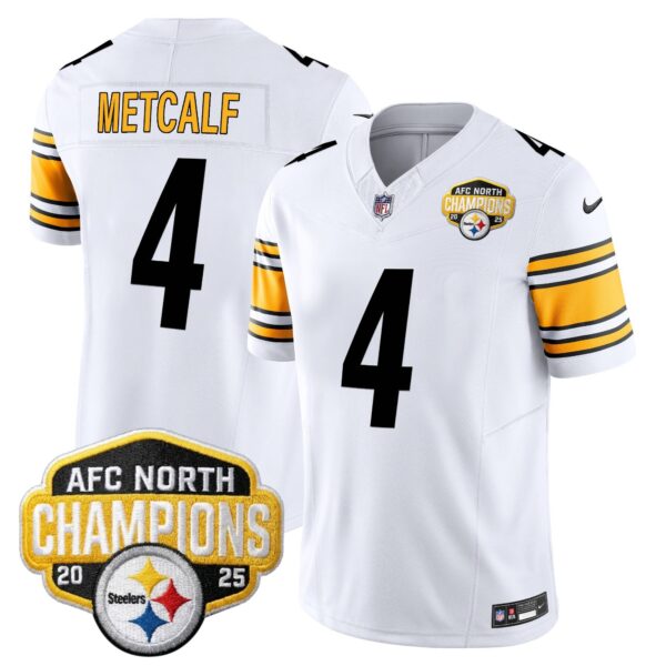 Pittsburgh Steelers 2025 AFC North Division Champions Vapor Limited Jersey – All Stitched – White – DK Metcalf Jersey