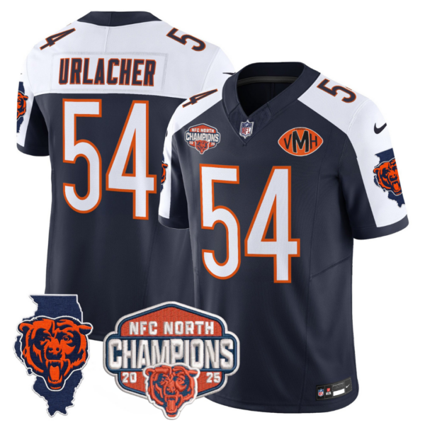 Chicago Bears 2025 NFC North Champions Patch Jersey V2 – All Stitched – Navy Alternate – Brian Urlacher Jersey