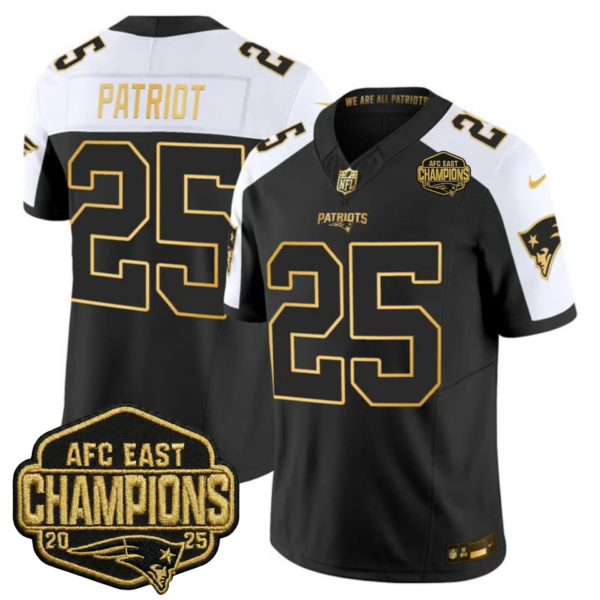 New England Patriots 2025 AFC East Champions Gold Vapor Limited Jersey – All Stitched – Alternate – #25 Patriot Jersey