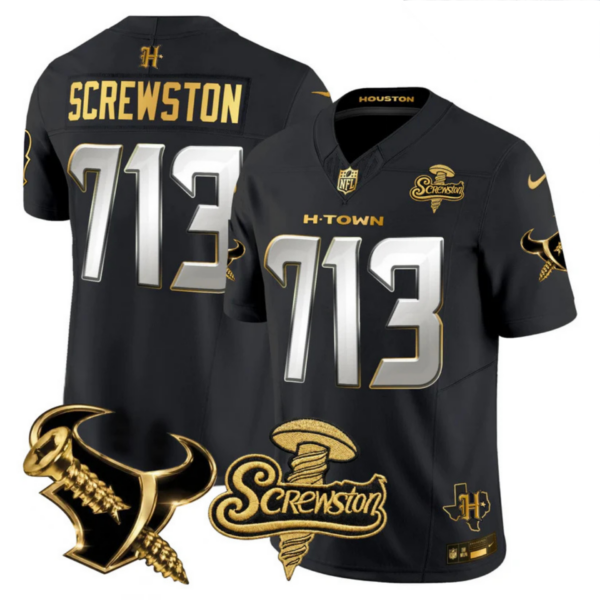 Houston Texans 2026 DJ Screw Vapor Limited Gold Edition Jersey – All Stitched – Black Limited – Screwston Jersey