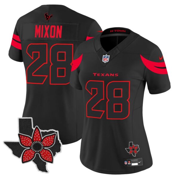 Women’s Houston Texans ‘Stranger Things Edition’ Vapor Limited Jersey – All Stitched – Black – Joe Mixon Jersey