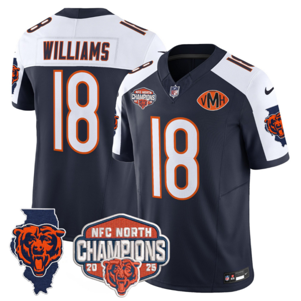 Chicago Bears 2025 NFC North Champions Patch Jersey V2 – All Stitched – Navy Alternate – Caleb Williams Jersey