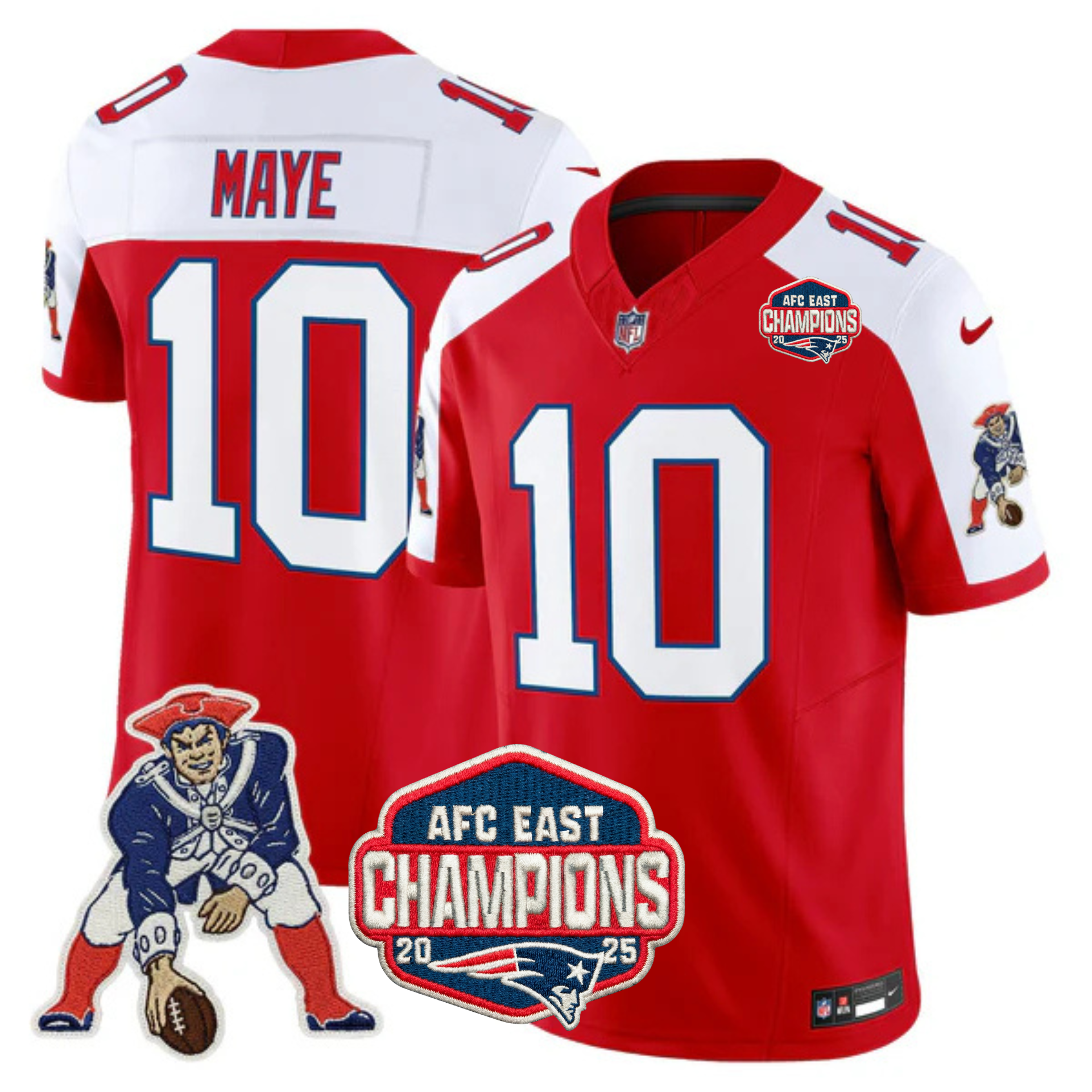 New England Patriots AFC East Champions Throwback Vapor Limited Jersey – All Stitched – Red Alternate – Drake Maye Jersey
