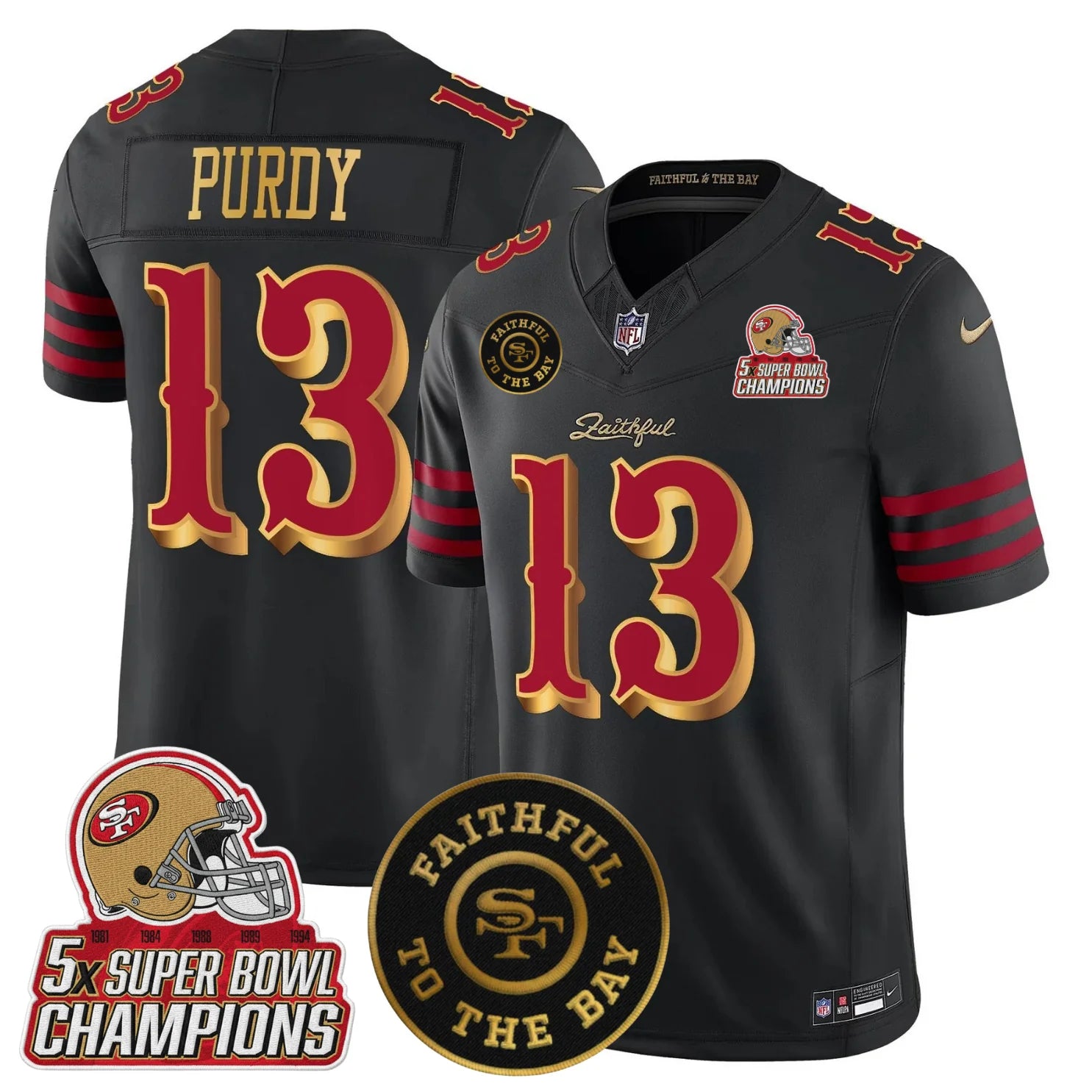 San Fransisco 49ers 2025 “Rivalries” 5x Champions & Faithful To The Bay Patch Vapor Limited Jersey – All Stitched – Black Rivalries – Brock Purdy Jersey