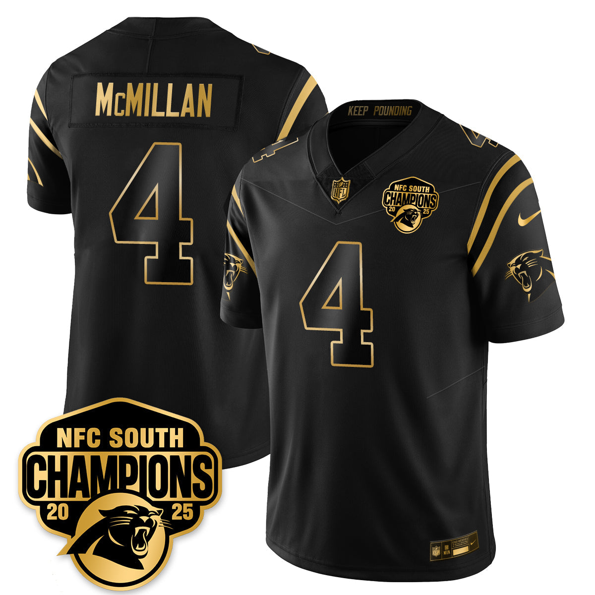 Carolina Panthers NFC South Division Champions Vapor Limited Gold Jersey – All Stitched – Black Gold – Tetairoa McMillan Jersey