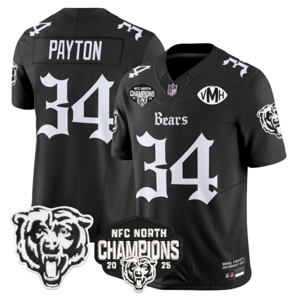 Chicago Bears ‘Gothic Midway Legacy’ NFC North Champions Patch Vapor Limited Jersey – All Stitched – Black – Walter Payton Jersey
