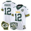 Green Bay Packers 100th Season & Home Patch Vapor Limited Jersey – All Stitched – White – Aaron Rodgers Jersey