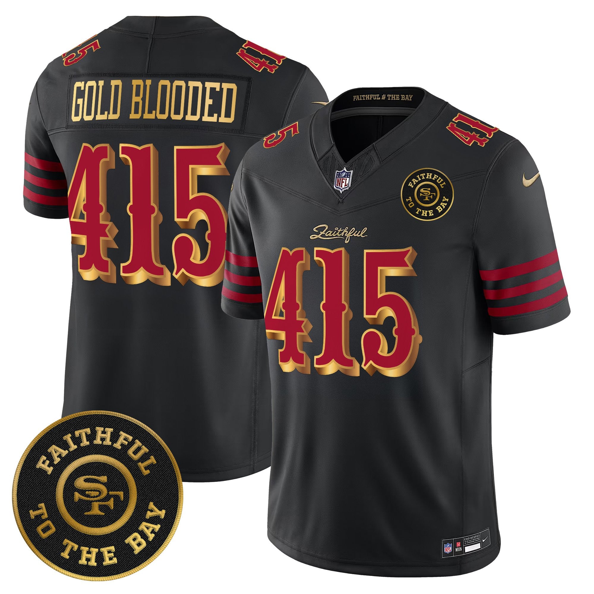 San Francisco 49ers Rivalries Vapor Limited Jersey – Faithful To The Bay Patch – All Stitched – Black Rivalries – Gold Blooded 415 Jersey