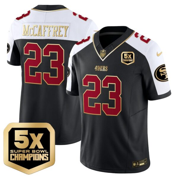 49ers 5x Super Bowl Champions Vapor Limited Jersey – All Stitched – Black Alternate – Christian McCaffrey Jersey