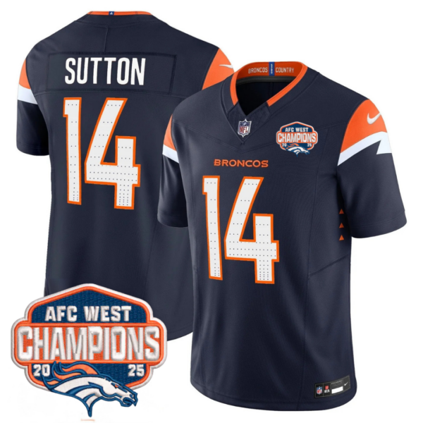 Denver Broncos AFC West Champions Patch Vapor Limited Jersey V2 – All Stitched – Navy – Courtland Sutton Jersey