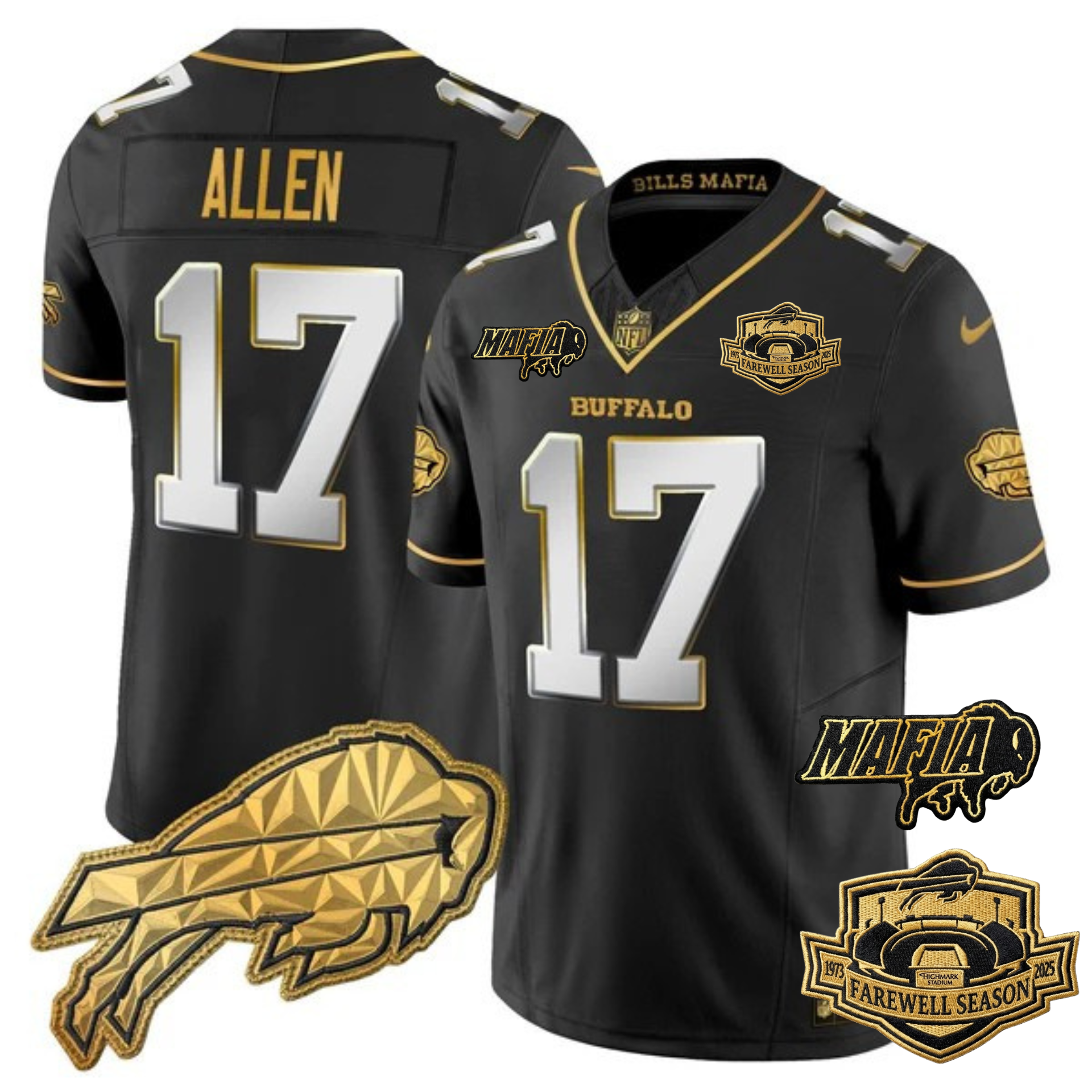 Buffalo Bills Mafia 2025 “Rivalries” Gold Vapor Limited Jersey – All Stitched – Black Limited – Josh Allen Jersey