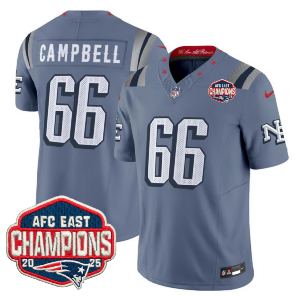 New England Patriots 2025 “Rivalries” AFC East Champions Vapor Limited Jersey – All Stitched – Nor’Easter – Will Campbell Jersey