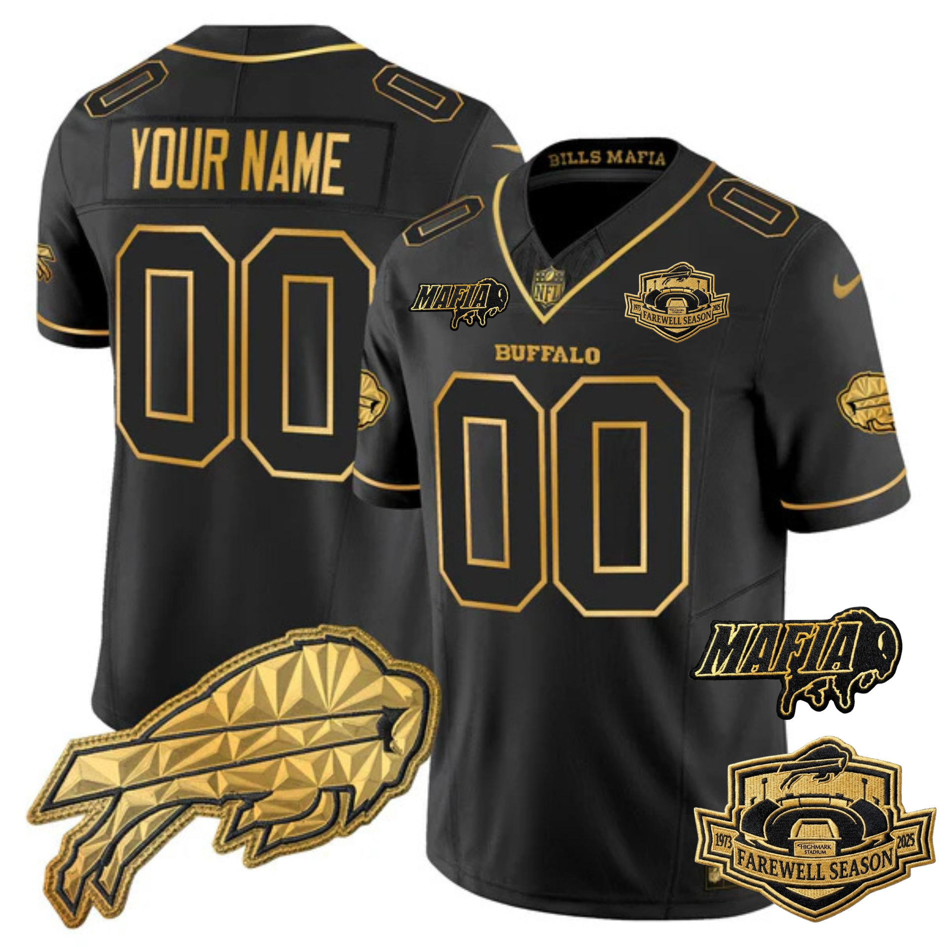 Buffalo Bills Mafia 2025 “Rivalries” Gold Vapor Limited Custom Jersey – All Stitched – Black Gold – James Cook Jersey