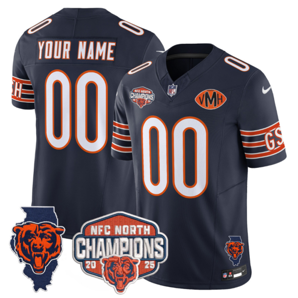 Custom Chicago Bears 2025 NFC North Champions Patch Jersey V2 – All Stitched – Navy Jersey