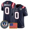 Men’s New England Patriots “United States 250th Anniversary Patch” Vapor Limited Jersey – All Stitched – Navy – Christian Gonzalez Jersey