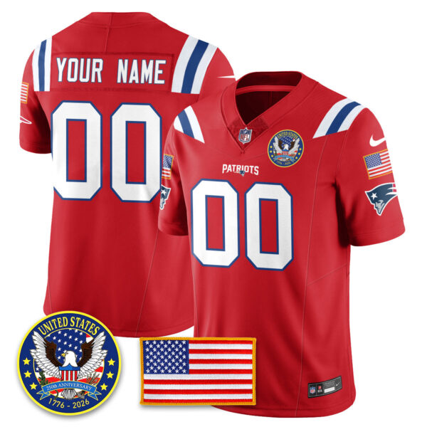 Custom New England Patriots “United States 250th Anniversary Patch” Vapor Limited Jersey – All Stitched – Red Jersey