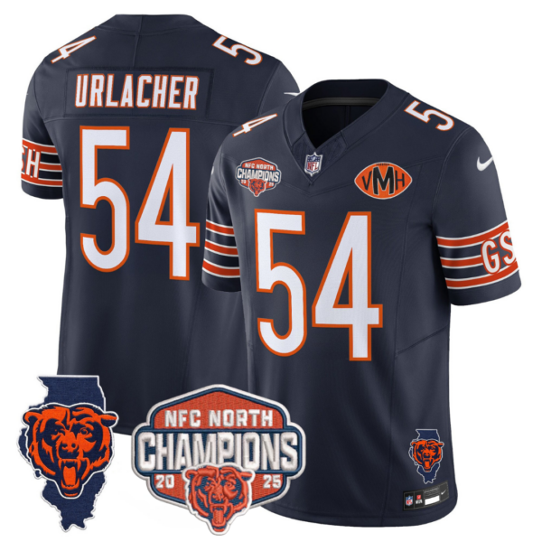 Chicago Bears 2025 NFC North Champions Patch Jersey V2 – All Stitched – Navy – Brian Urlacher Jersey