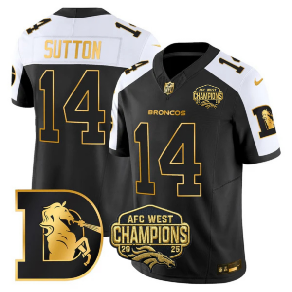 Denver Broncos AFC West Champions Throwback Gold Vapor Limited Jersey – All Stitched – Black Alternate – Courtland Sutton Jersey