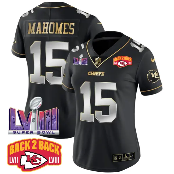 Womens Kansas City Chiefs Super Bowl LVIII Back 2 Back Patch Vapor Jersey V2 Patrick Mahomes Jersey Black Limited