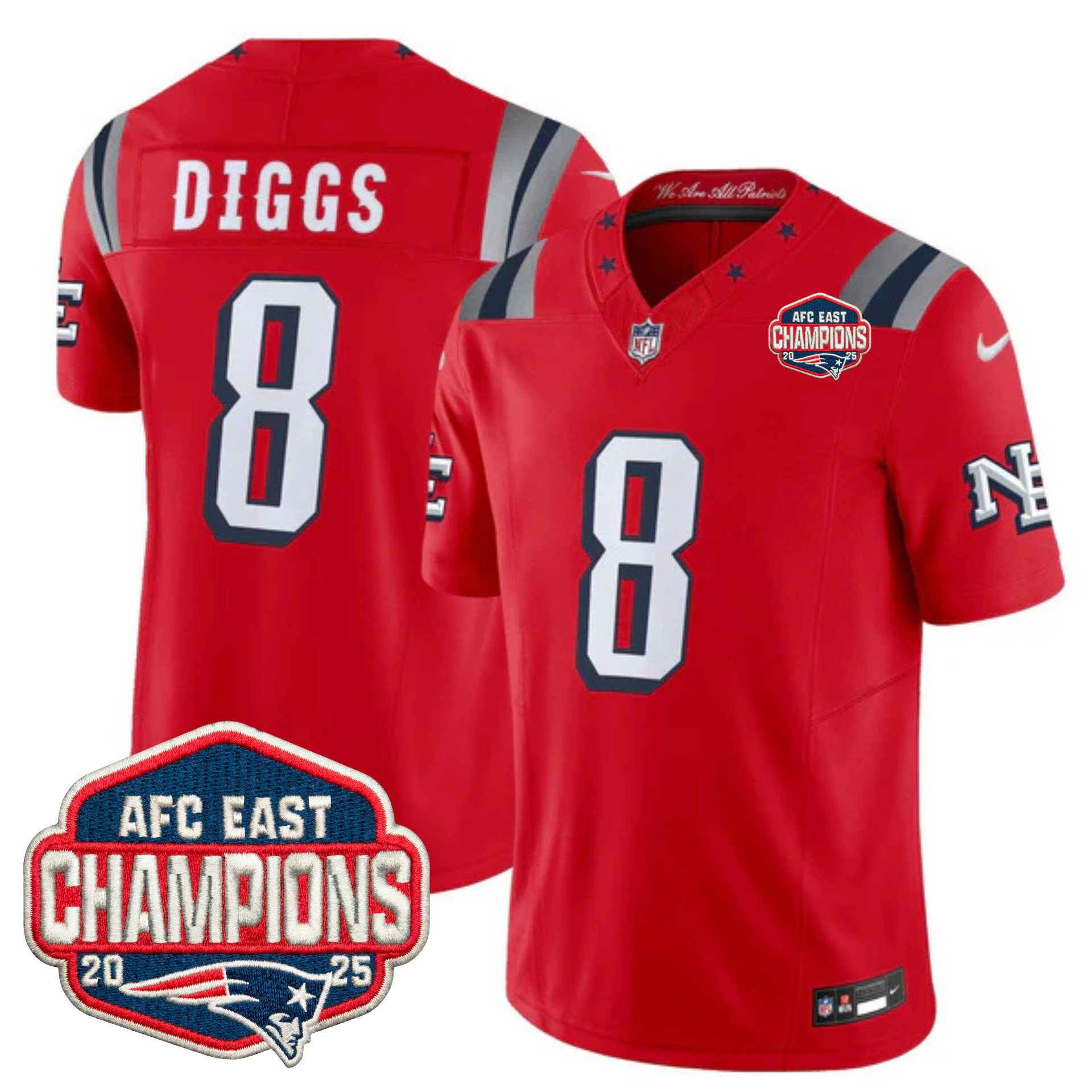 New England Patriots 2025 “Rivalries” AFC East Champions Vapor Limited Jersey – All Stitched – Red – Stefon Diggs Jersey