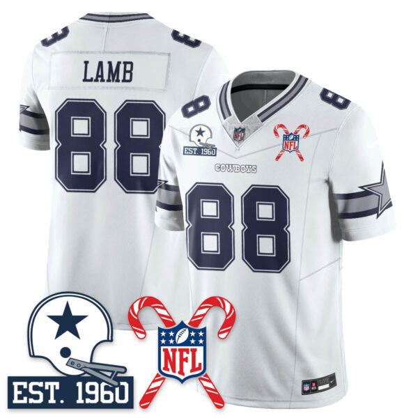 Dallas Cowboys Christmas Vapor Limited Jersey – All Stitched – White – CeeDee Lamb Jersey