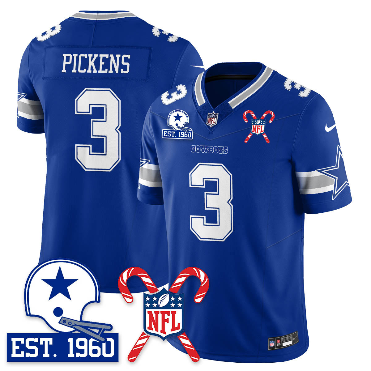 Dallas Cowboys Christmas Vapor Limited Jersey – All Stitched – Royal – George Pickens Jersey