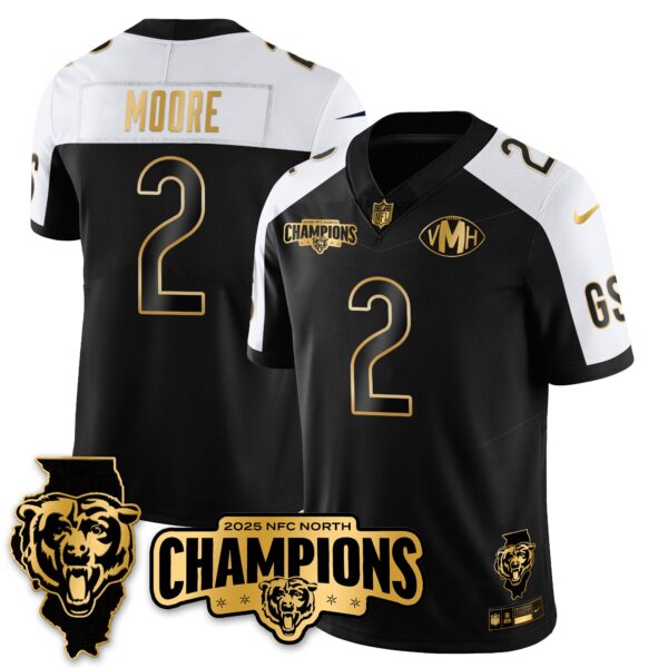 Chicago Bears NFC North Division Champions Vapor Limited Gold Jersey – All Stitched – Alternate – DJ Moore Jersey