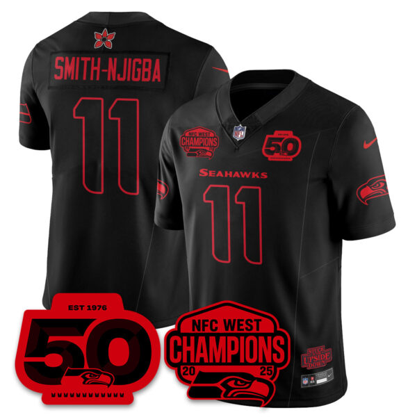 Seattle Seahawks Stranger Things NFC West Division Champions Vapor Limited Jersey – All Stitched – Black – Eleven Jersey