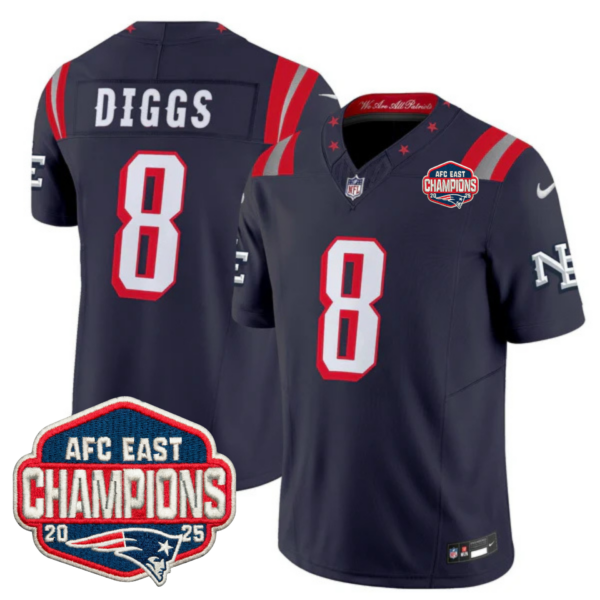 New England Patriots 2025 “Rivalries” AFC East Champions Vapor Limited Jersey – All Stitched – Navy – Stefon Diggs Jersey