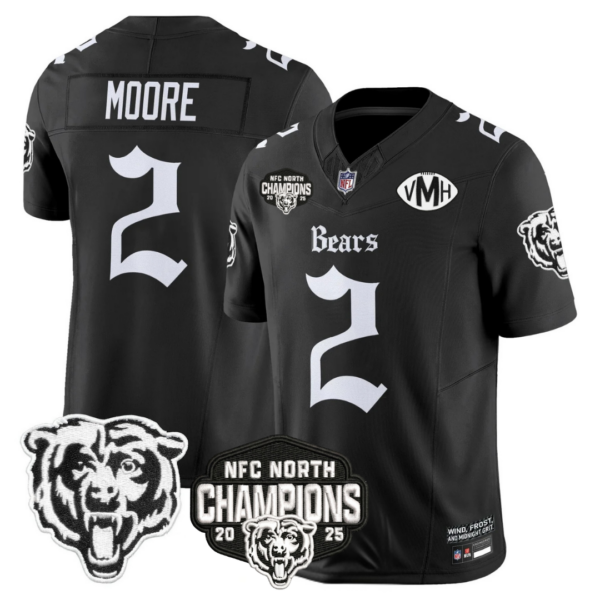 Chicago Bears ‘Gothic Midway Legacy’ NFC North Champions Patch Vapor Limited Jersey – All Stitched – Black – D.J. Moore Jersey